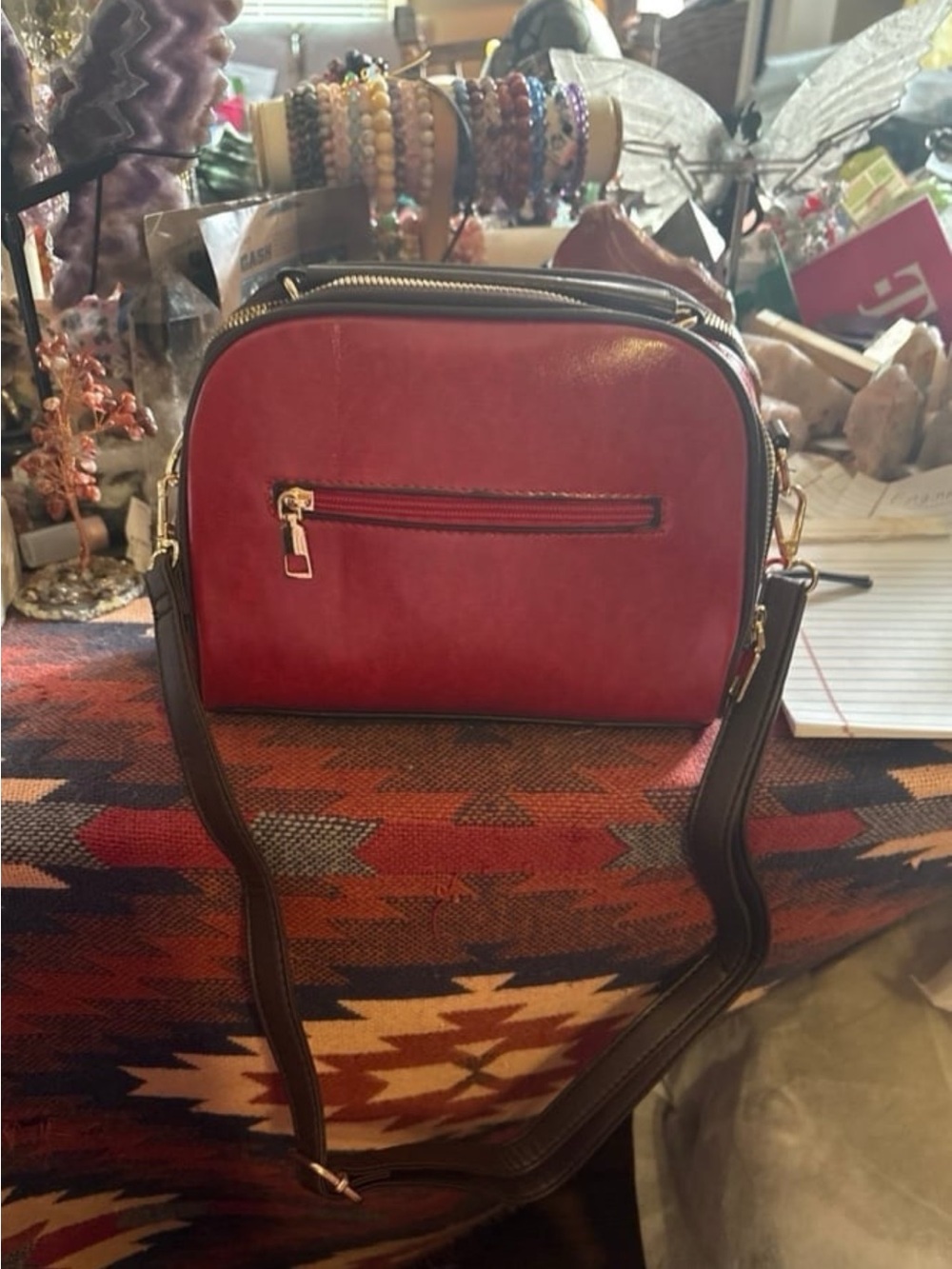 Stylish Red Crossbody Bag with Gold Hardware